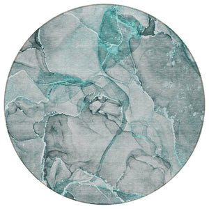 HomeRoots 5' Blue and Gray Abstract Area Rug - Durable, Washable, Non-Skid Design for Indoor and Outdoor Spaces 8' Round 560380