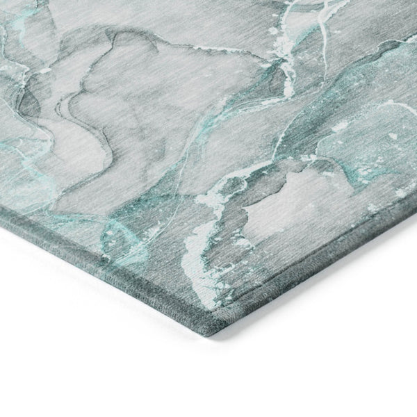 HomeRoots 5' Blue and Gray Abstract Area Rug - Durable, Washable, Non-Skid Design for Indoor and Outdoor Spaces 8' X 10' 560381