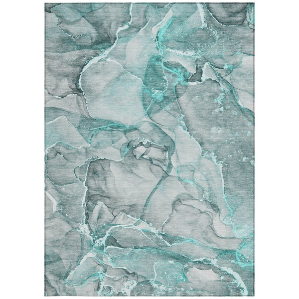 HomeRoots 5' Blue and Gray Abstract Area Rug - Durable, Washable, Non-Skid Design for Indoor and Outdoor Spaces 9' X 12' 560382