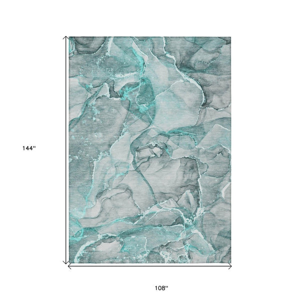 HomeRoots 5' Blue and Gray Abstract Area Rug - Durable, Washable, Non-Skid Design for Indoor and Outdoor Spaces 9' X 12' 560382