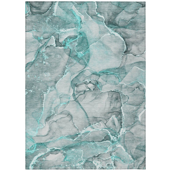HomeRoots 5' Blue and Gray Abstract Area Rug - Durable, Washable, Non-Skid Design for Indoor and Outdoor Spaces 9' X 12' 560382