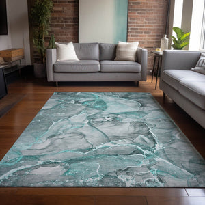 HomeRoots 5' Blue and Gray Abstract Area Rug - Durable, Washable, Non-Skid Design for Indoor and Outdoor Spaces 10' X 14' 560383