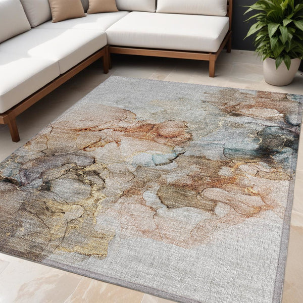 HomeRoots 5' Beige Abstract Area Rug – Washable, Non-Skid Design Perfect for Indoor and Outdoor Spaces 5' X 8' 560388