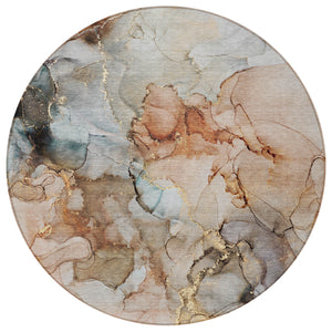 Homeroots 8' Round Beige Round Abstract Washable Non Skid Indoor Outdoor Area Rug Beige Polyester 560389