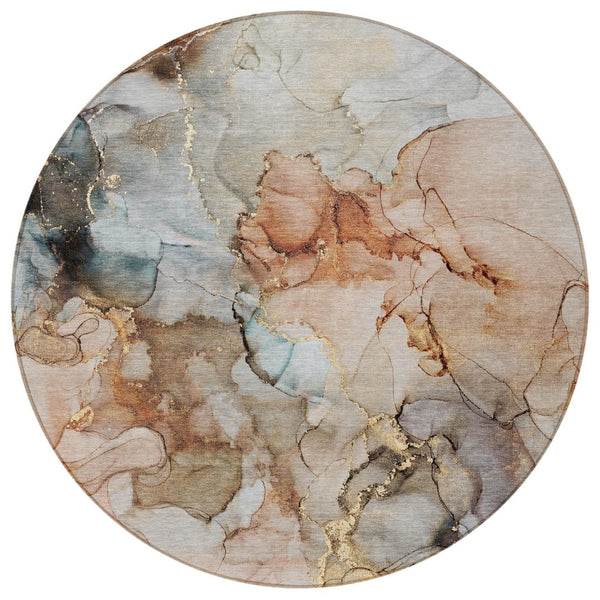 HomeRoots 5' Beige Abstract Area Rug – Washable, Non-Skid Design Perfect for Indoor and Outdoor Spaces 8' Round 560389