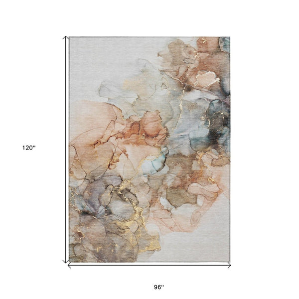 HomeRoots 5' Beige Abstract Area Rug – Washable, Non-Skid Design Perfect for Indoor and Outdoor Spaces 8' X 10' 560390