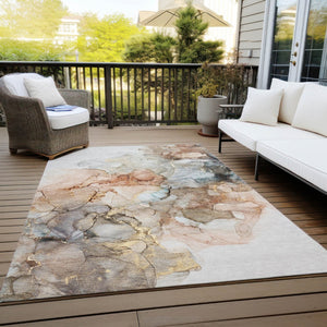 HomeRoots 5' Beige Abstract Area Rug – Washable, Non-Skid Design Perfect for Indoor and Outdoor Spaces 10' X 14' 560392