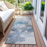 Homeroots 8' Runner Blue And Gray Abstract Washable Non Skid Indoor Outdoor Runner Rug Blue Polyester 560394