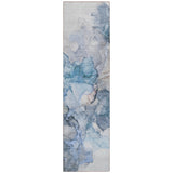 Homeroots 8' Runner Blue And Gray Abstract Washable Non Skid Indoor Outdoor Runner Rug Blue Polyester 560394