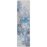 Homeroots 8' Runner Blue And Gray Abstract Washable Non Skid Indoor Outdoor Runner Rug Blue Polyester 560394