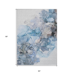 Homeroots 5' X 8' Blue And Gray Abstract Washable Non Skid Indoor Outdoor Area Rug Blue Polyester 560397