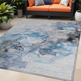 Homeroots 5' X 8' Blue And Gray Abstract Washable Non Skid Indoor Outdoor Area Rug Blue Polyester 560397