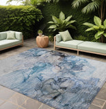 Homeroots 8' X 10' Blue And Gray Abstract Washable Non Skid Indoor Outdoor Area Rug Blue Polyester 560399