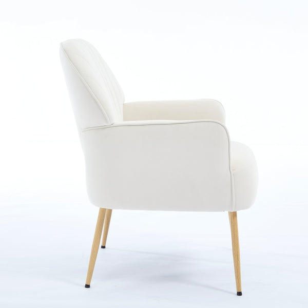 English Elm Velvet Barrel Accent Chair Tufted Shell Back with Metal Legs for Living Room Beige W5722P462508