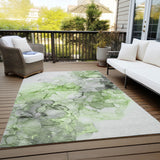 Homeroots 8' X 10' Green Abstract Washable Non Skid Indoor Outdoor Area Rug Green Polyester 560408