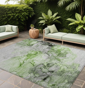 Homeroots 10' X 14' Green Abstract Washable Non Skid Indoor Outdoor Area Rug Green Polyester 560410