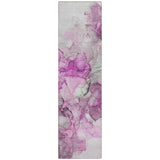 Homeroots 8' Runner Gray And Purple Abstract Washable Non Skid Indoor Outdoor Runner Rug Pink Polyester 560412