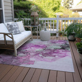 Homeroots 3' X 5' Gray And Purple Abstract Washable Non Skid Indoor Outdoor Area Rug Pink Polyester 560414