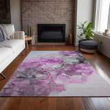 Homeroots 3' X 5' Gray And Purple Abstract Washable Non Skid Indoor Outdoor Area Rug Pink Polyester 560414