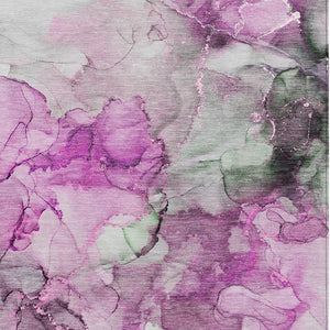 Homeroots 5' X 8' Gray And Purple Abstract Washable Non Skid Indoor Outdoor Area Rug Pink Polyester 560415