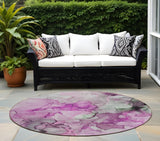 Homeroots 8' Round Gray And Purple Round Abstract Washable Non Skid Indoor Outdoor Area Rug Pink Polyester 560416