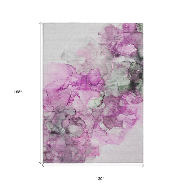 Homeroots 10' X 14' Gray And Purple Abstract Washable Non Skid Indoor Outdoor Area Rug Pink Polyester 560419