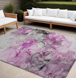 Homeroots 10' X 14' Gray And Purple Abstract Washable Non Skid Indoor Outdoor Area Rug Pink Polyester 560419