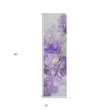 Homeroots 8' Runner Purple Abstract Washable Non Skid Indoor Outdoor Runner Rug Purple Polyester 560421