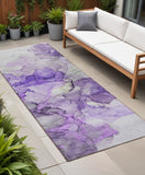 Homeroots 8' Runner Purple Abstract Washable Non Skid Indoor Outdoor Runner Rug Purple Polyester 560421