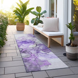 Homeroots 8' Runner Purple Abstract Washable Non Skid Indoor Outdoor Runner Rug Purple Polyester 560421