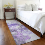 Homeroots 8' Runner Purple Abstract Washable Non Skid Indoor Outdoor Runner Rug Purple Polyester 560421