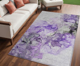 Homeroots 5' X 8' Purple Abstract Washable Non Skid Indoor Outdoor Area Rug Purple Polyester 560424