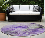 Homeroots 8' Round Purple Round Abstract Washable Non Skid Indoor Outdoor Area Rug Purple Polyester 560425