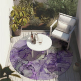 Homeroots 8' Round Purple Round Abstract Washable Non Skid Indoor Outdoor Area Rug Purple Polyester 560425