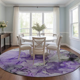 Homeroots 8' Round Purple Round Abstract Washable Non Skid Indoor Outdoor Area Rug Purple Polyester 560425