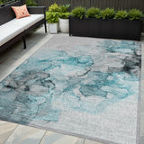 Homeroots 5' X 8' Teal Abstract Washable Non Skid Indoor Outdoor Area Rug Teal Polyester 560433