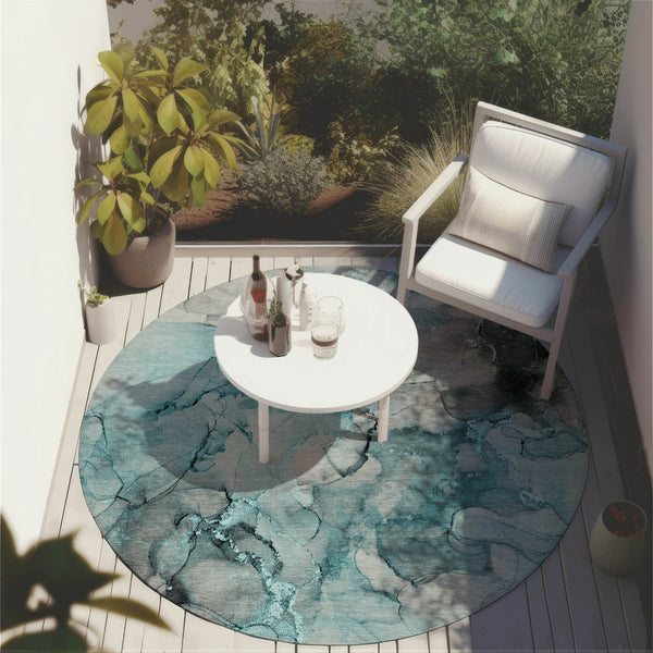 HomeRoots 5' Beige Abstract Area Rug – Washable, Non-Skid Design Perfect for Indoor and Outdoor Spaces 8' Round 560434
