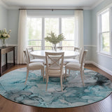 Homeroots 8' Round Teal Round Abstract Washable Non Skid Indoor Outdoor Area Rug Teal Polyester 560434