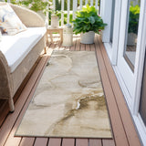 Homeroots 2' X 8' Beige And Brown Abstract Washable Indoor Outdoor Runner Rug Beige Polyester 560439