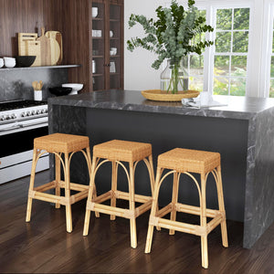 Butler Specialty Robias 24.5" Backless Rattan Counter Stool With Water Hyacinth, Stylish And Durable For Any Space Natural Rattan,Polyurethane Synthetic (Pe) Rattan 5604404-butler