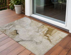 Homeroots 3' Beige And Brown Abstract Washable Indoor Outdoor Area Rug – Elevate Your Space With Style! 3' X 5' Polyester 560441
