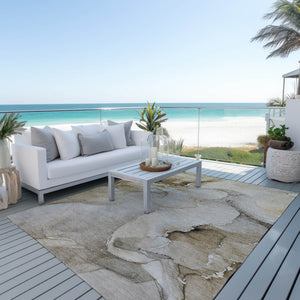 Homeroots 3' Beige And Brown Abstract Washable Indoor Outdoor Area Rug – Elevate Your Space With Style! 3' X 5' Polyester 560441