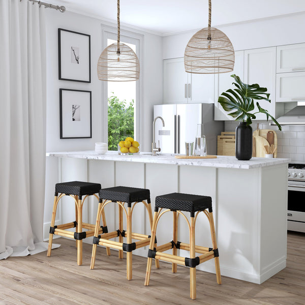 Butler Specialty Robias 24.5" Backless Rattan Counter Stool With Water Hyacinth, Stylish And Durable For Any Space Black Rattan,Polyurethane Synthetic (Pe) Rattan 5604425-butler