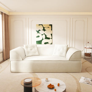 English Elm 3-in-1 Convertible Sofa Bed Sparkling Chenille 79.5" Deep Seat 3-Seater with Chaise & Pillows Beige W3219P369307