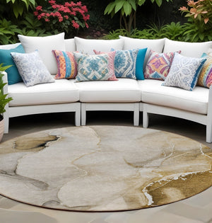 HomeRoots 5' Abstract Indoor Outdoor Area Rug - Stylish Washable Design for Living Spaces and Patios 8' X 8' 560443