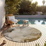 Homeroots 8' X 8' Beige And Brown Round Abstract Washable Indoor Outdoor Area Rug Beige Polyester 560443