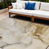 Homeroots 8' X 10' Beige And Brown Abstract Washable Indoor Outdoor Area Rug Beige Polyester 560444