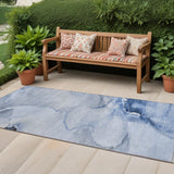 Homeroots 2' X 8' Blue Abstract Washable Indoor Outdoor Runner Rug Blue Polyester 560448