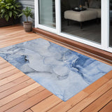 Homeroots 3' X 5' Blue And Gray Abstract Washable Non Skid Indoor Outdoor Area Rug Blue Polyester 560450