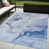 Homeroots 5' X 8' Blue And Gray Abstract Washable Non Skid Indoor Outdoor Area Rug Blue Polyester 560451